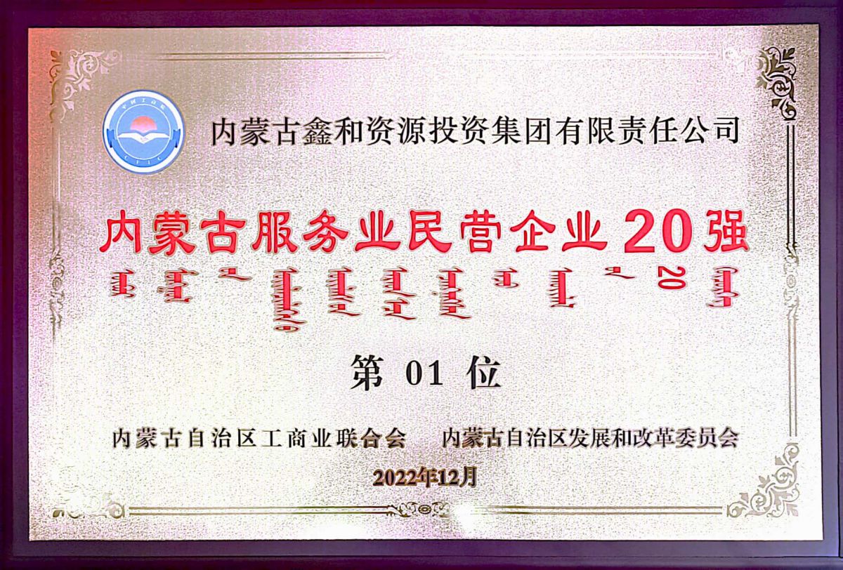 2022年內(nèi)蒙古服務業(yè)民營企業(yè)20強第1位